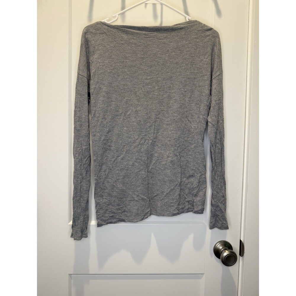 Vince Lightweight Long Sleeve Boat Neck Tunic Top Medium Gray Relaxed Minimalist